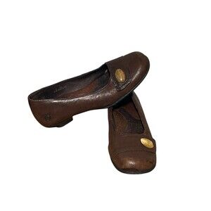 Born‎ Brown Leather Women's Size 8 Kitten Heels Loafers Pumps Shoes Clean! EUC